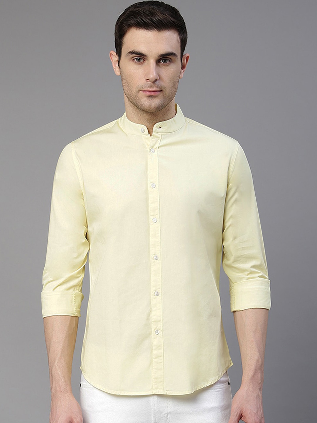 Dennis Lingo Men Yellow Comfort Slim Fit Solid Pure Cotton Casual Shirt