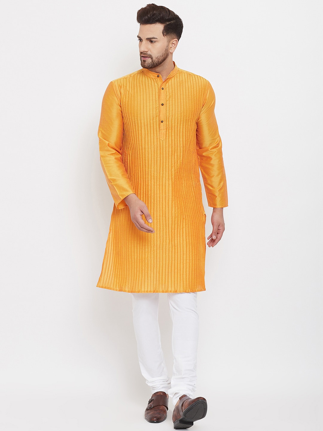 

even Men Yellow Striped Kurta