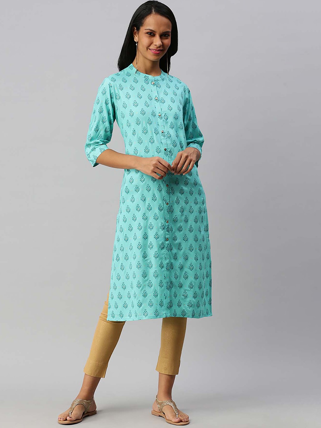 

Soch Women Blue & Golden Ethnic Motifs Printed Kurta