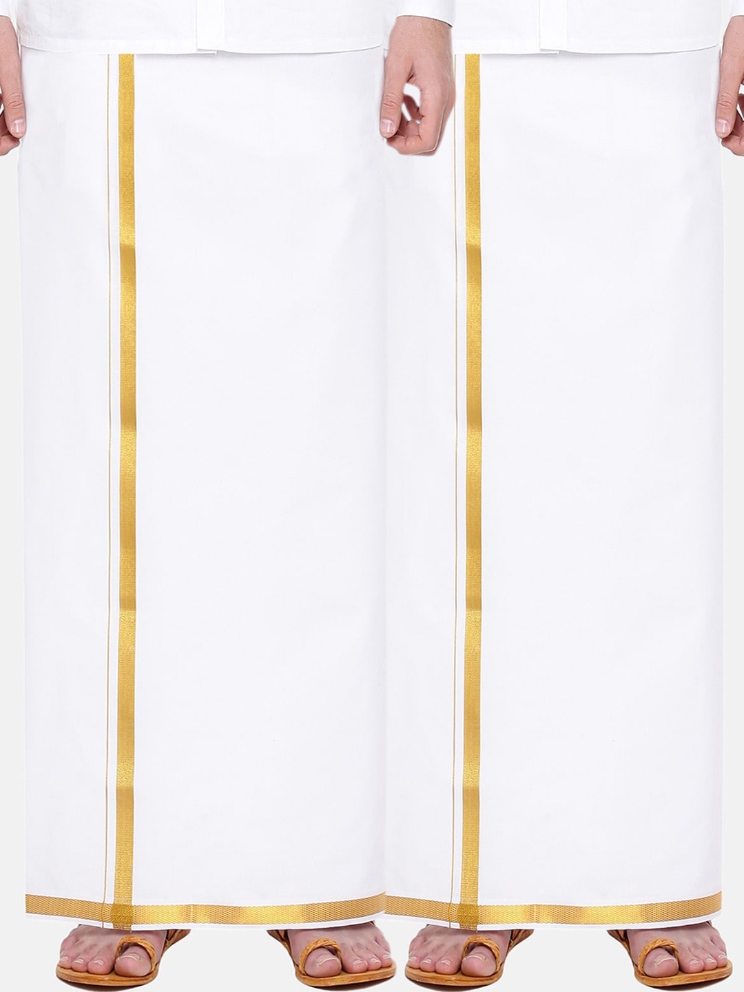 

Ramraj Men Pack of 2 White Pure Cotton Single Layer Dhoti with Gold Zari Border