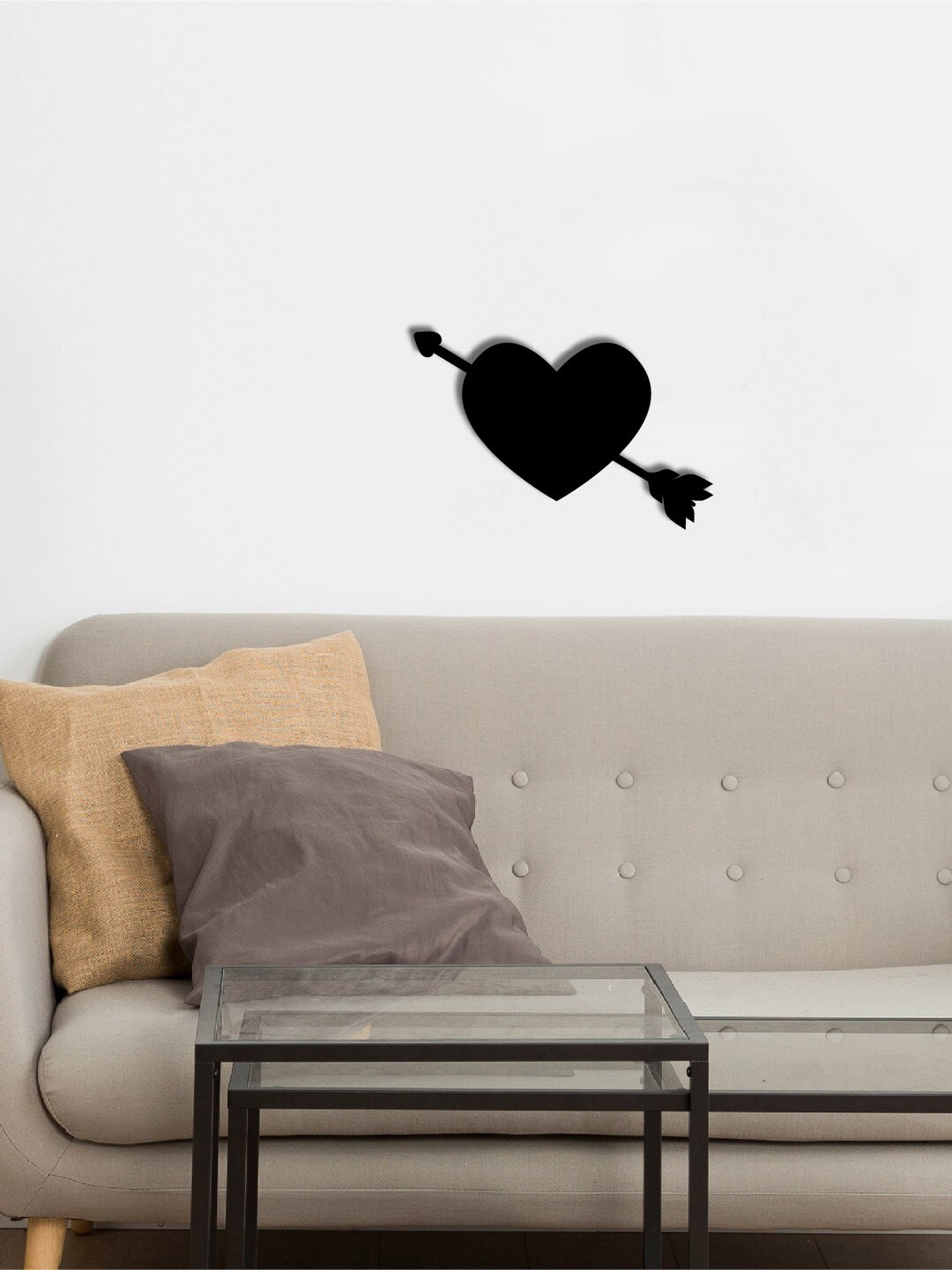 eCraftIndia Black Heart with Love Arrow Wood Wall Art Cutout Ready To Hang Home Decor