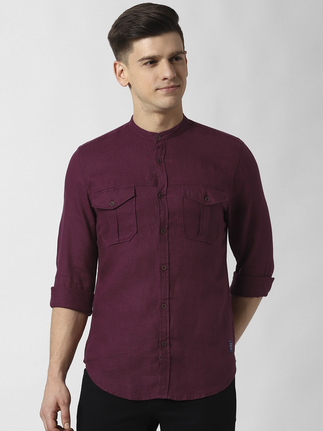 

Peter England Casuals Men Maroon Slim Fit Solid Linen Casual Shirt