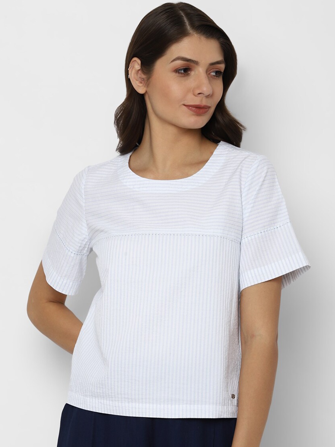 

Allen Solly Woman White Striped Pure Cotton Regular Top