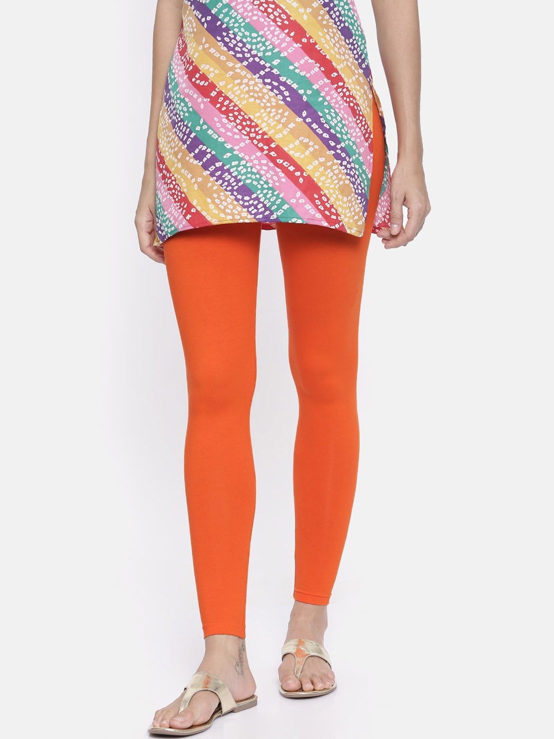 

Bitz Women Orange Solid Organic Cotton Ankle-Length Leggings