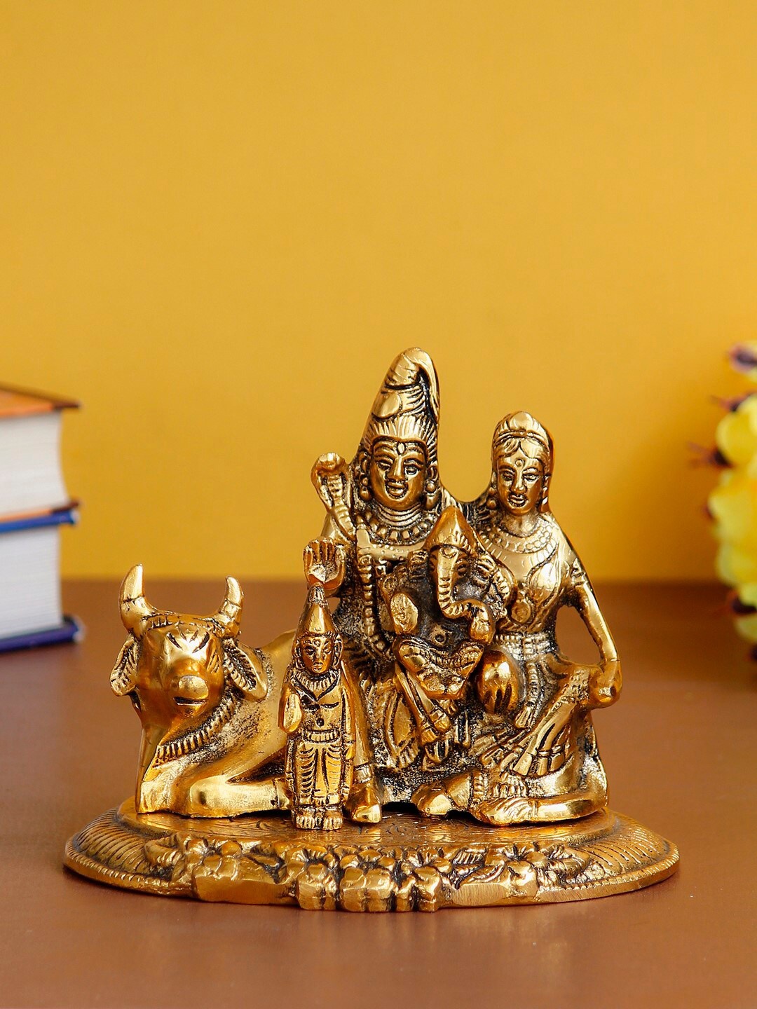 

eCraftIndia Oxidized Gold-Toned Shiva Parvati Idol With Nandi Showpiece