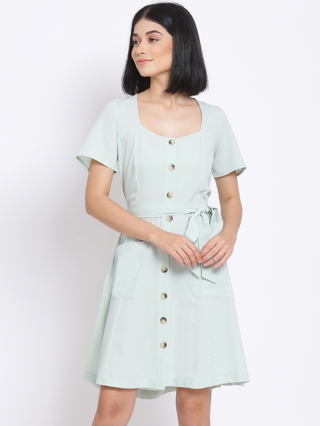 Oxolloxo Women Green Solid A-Line Dress