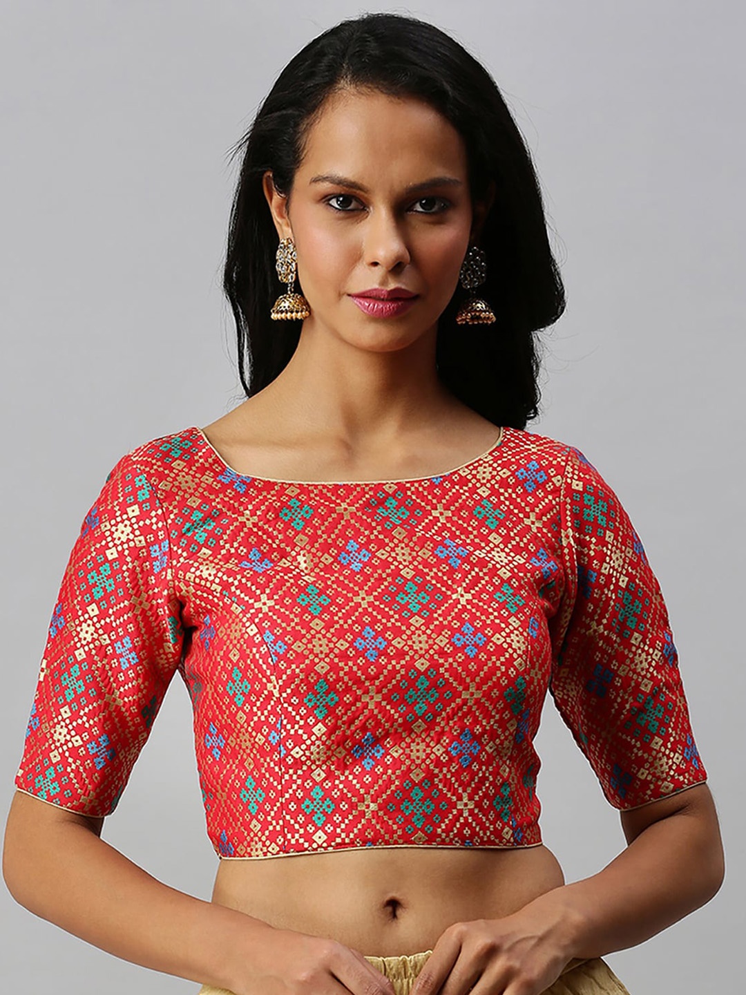 

Soch Women Red Woven Design Readymade Art Silk Saree Blouse