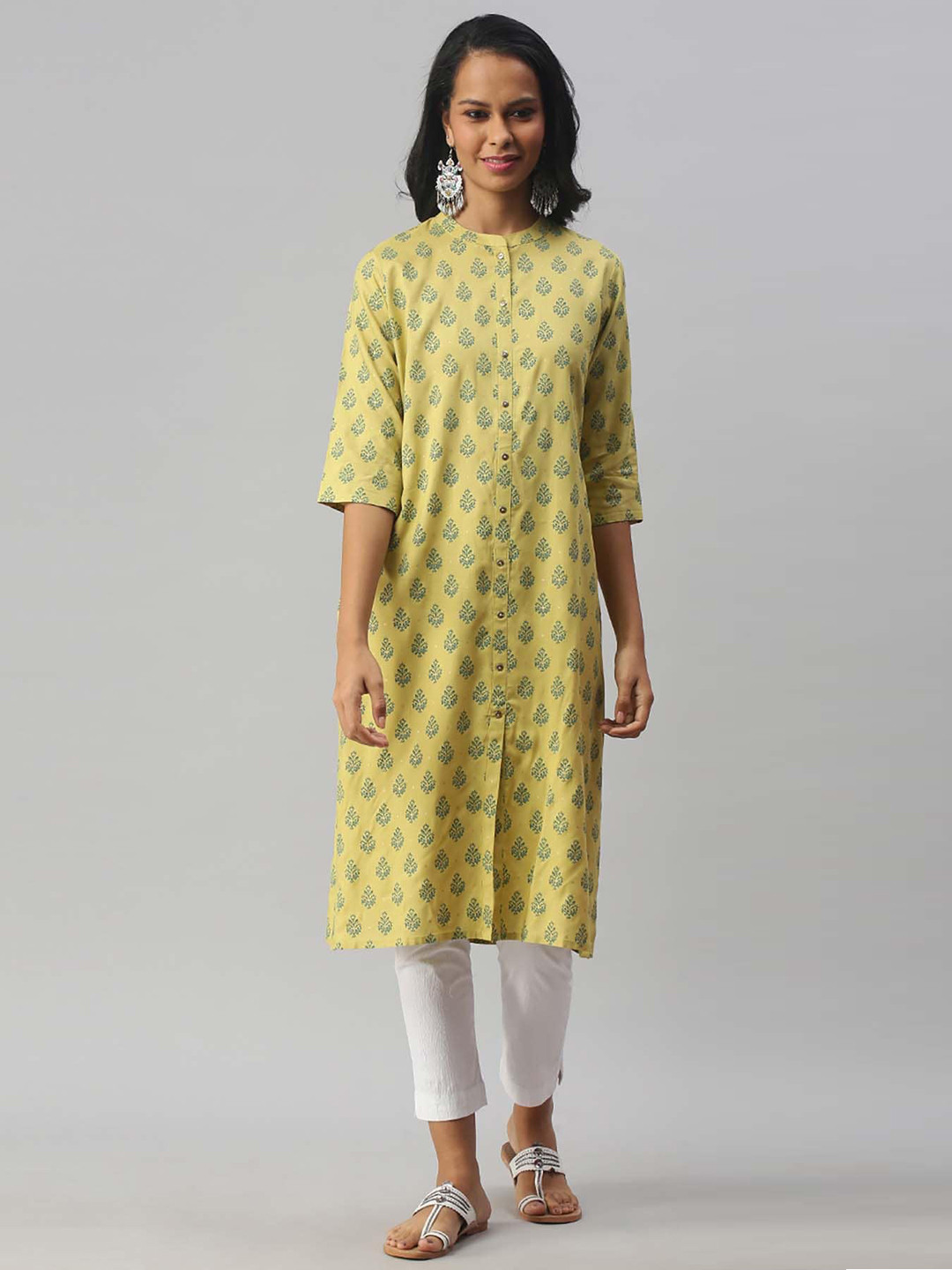 

Soch Women Yellow & Teal Blue Ethnic Motifs Printed Kurta