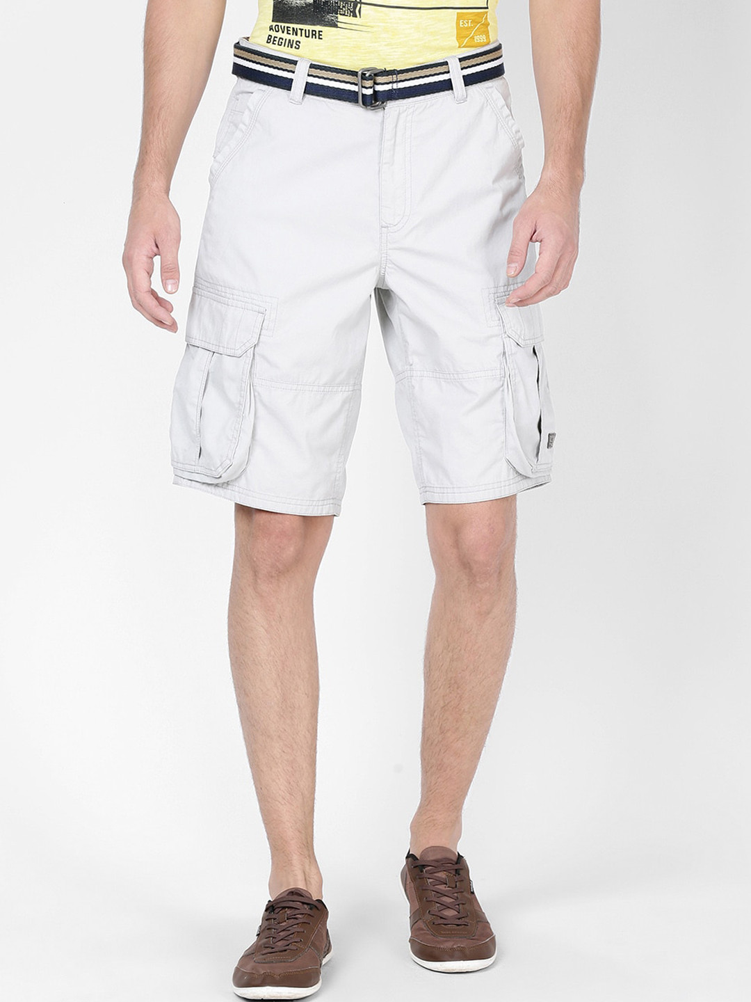 

t-base Men Grey Cotton Solid Regular Fit Cargo Shorts