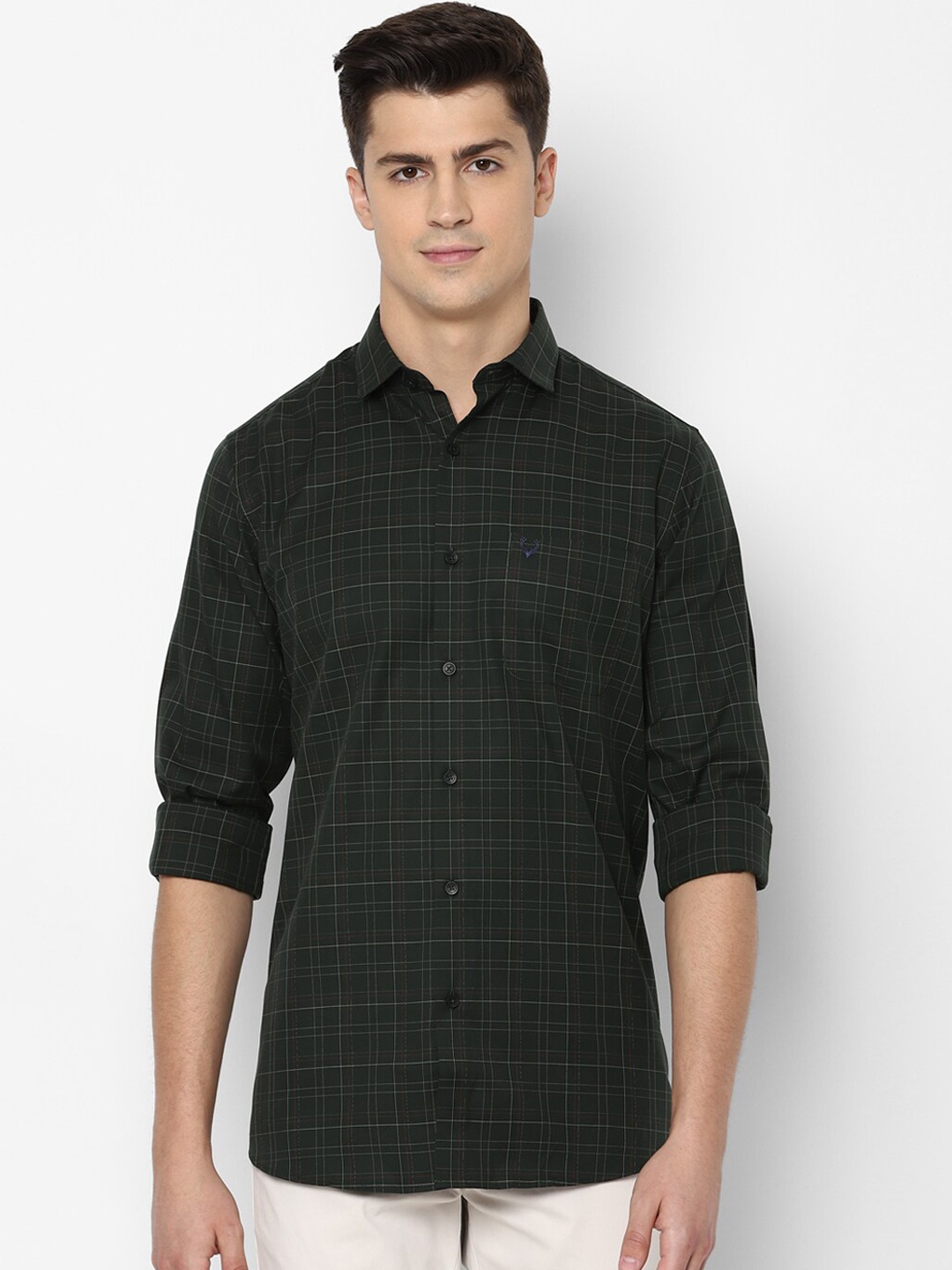 

Allen Solly Men Green & Off-White Slim Fit Checked Casual Shirt