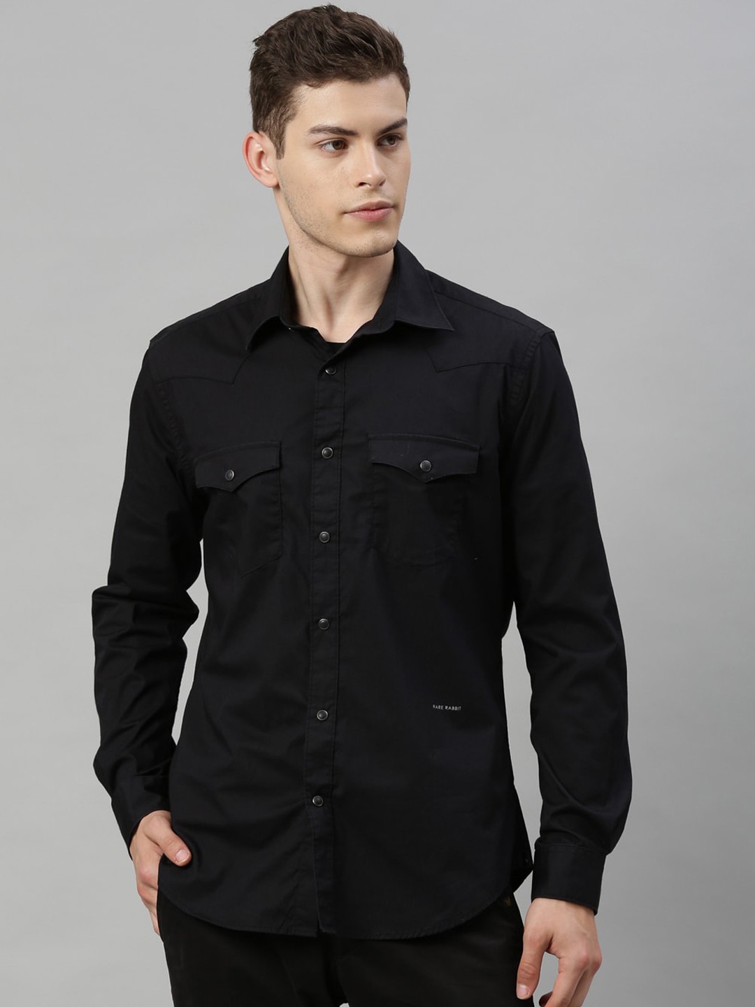 

RARE RABBIT Men Black Slim Fit Solid Casual Shirt