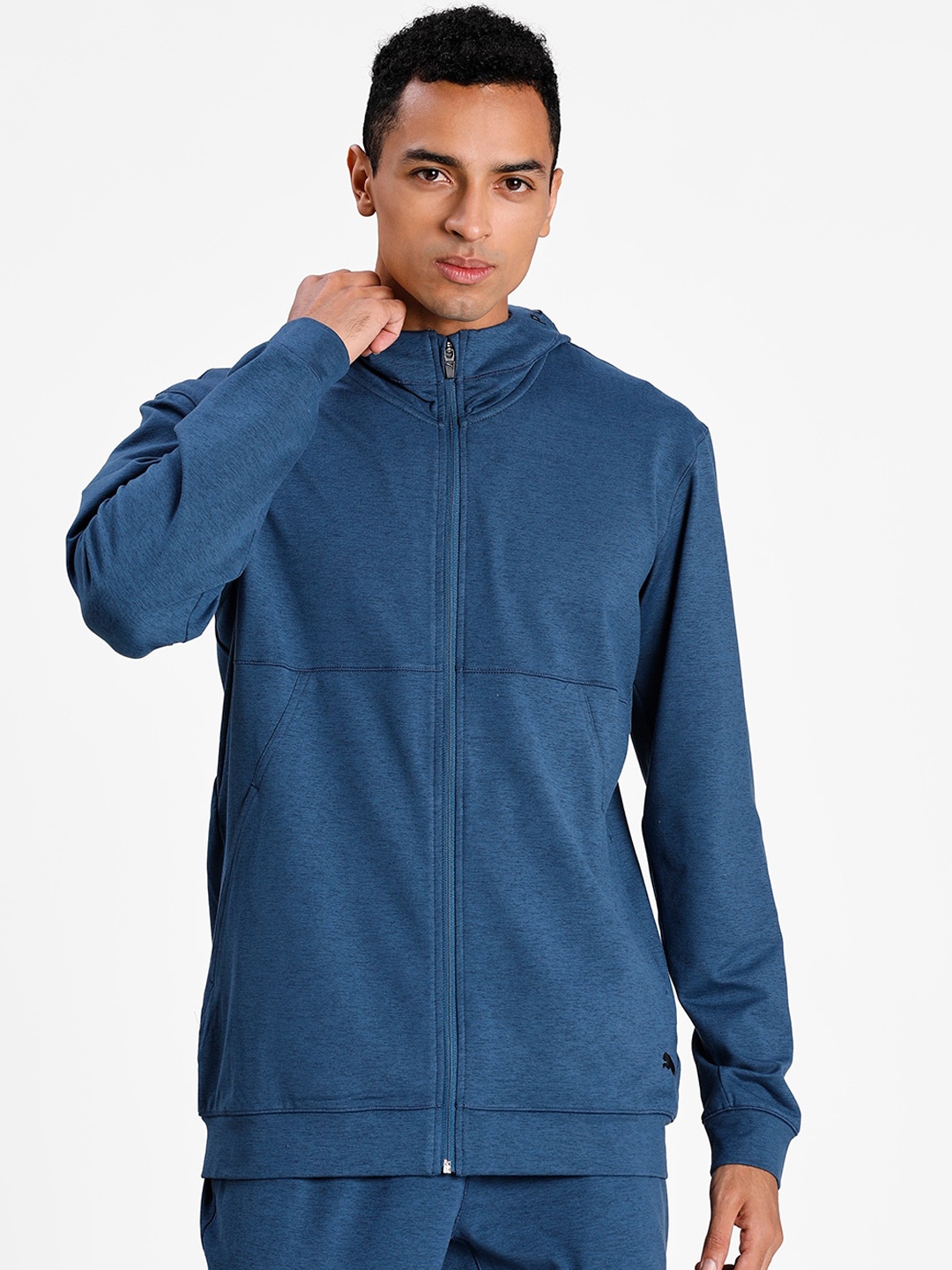 Puma Men Blue Solid Hooded Concept Slim Fit Full Zip Training Track Jacket