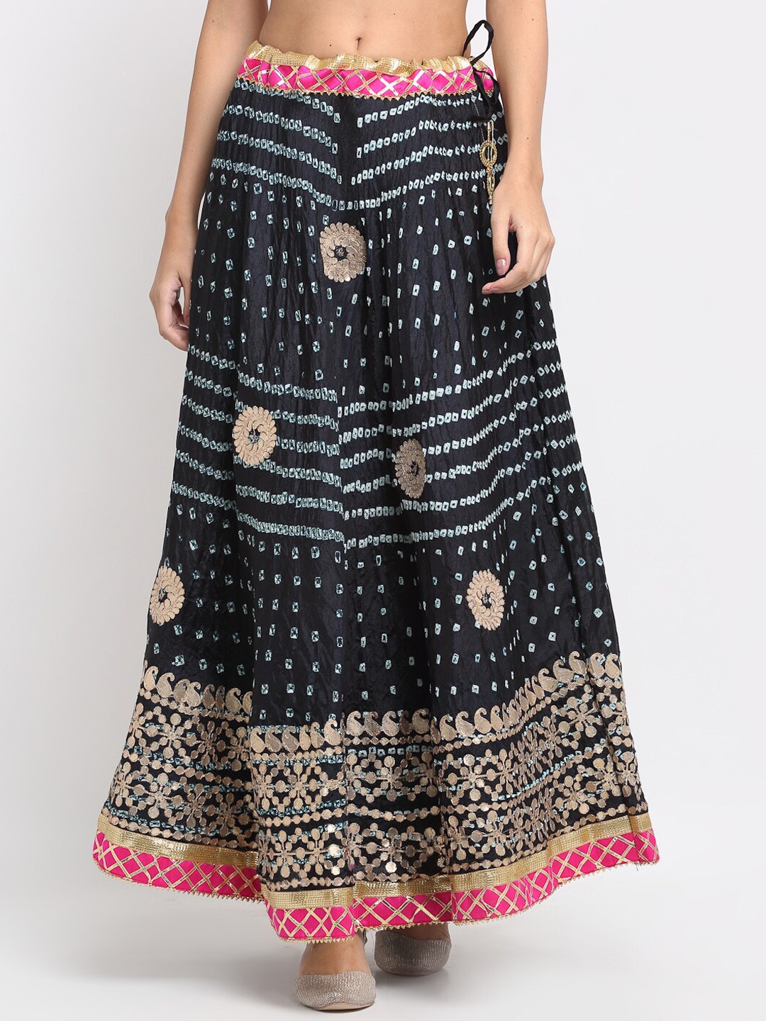 SOUNDARYA Women Black & Blue Bandhej Printed A-Line Maxi Skirt
