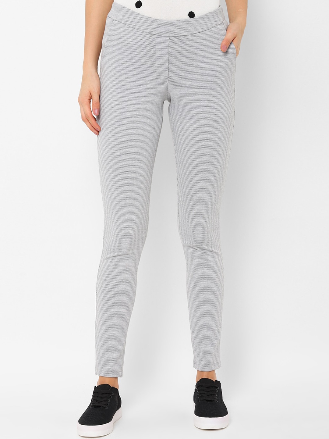 Allen Solly Woman Grey & Black Printed Treggings