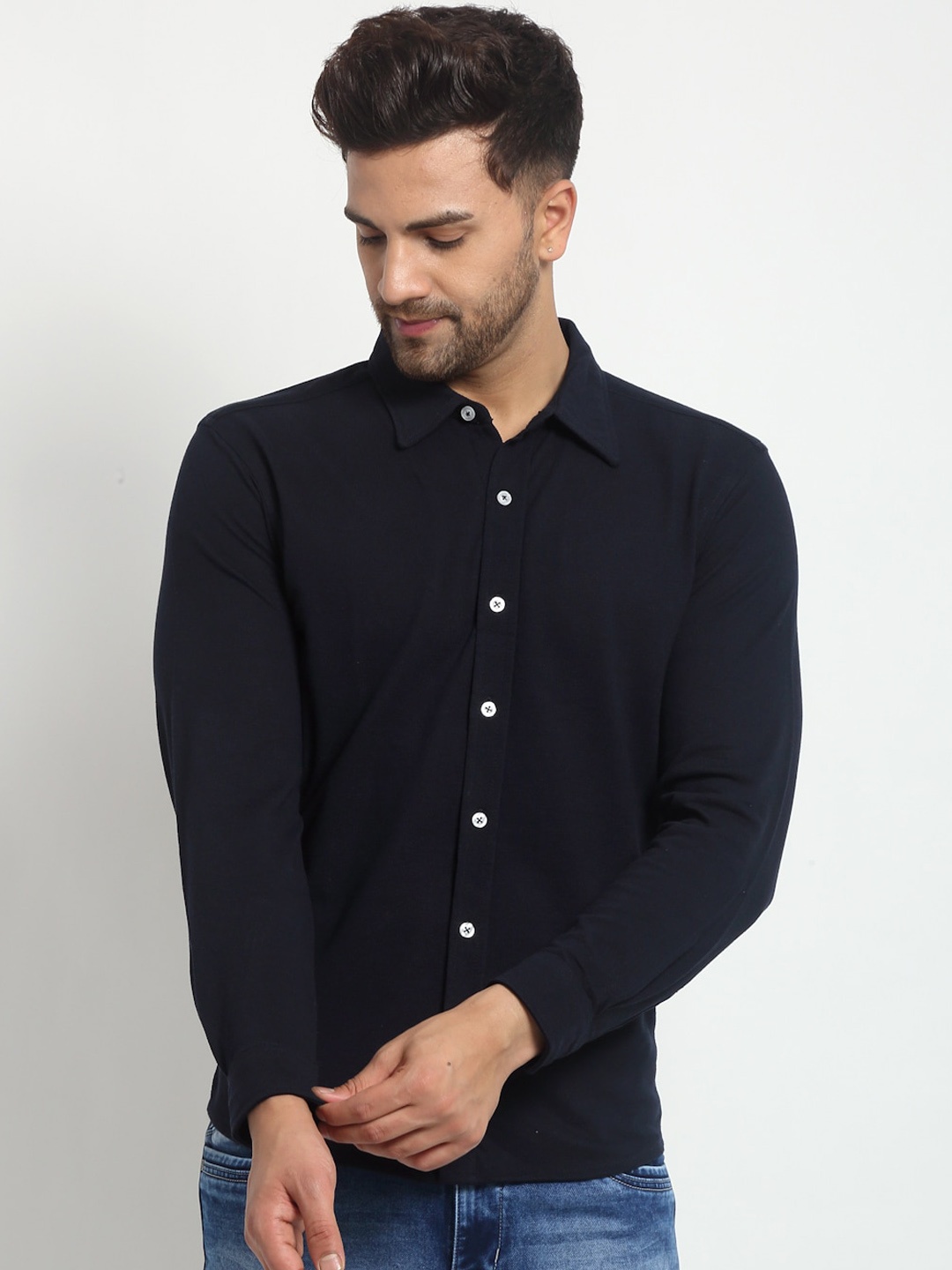 

Club York Men Navy Blue Regular Fit Solid Casual Shirt