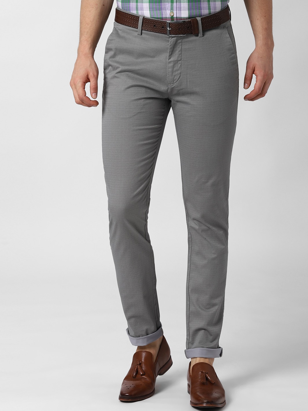 

Peter England Casuals Men Grey Slim Fit Solid Regular Trousers