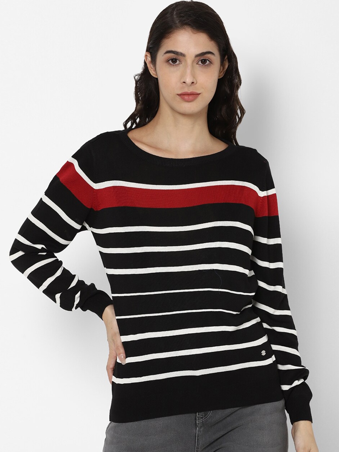 

Allen Solly Woman Black Striped Regular Top