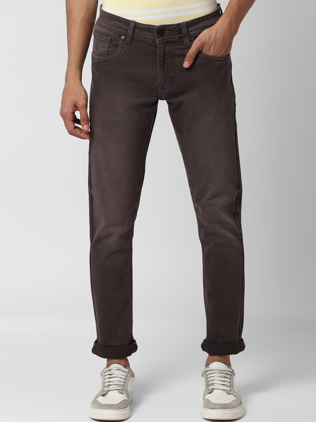 Peter England Casuals Men Brown Skinny Fit Mid-Rise Clean Look Jeans