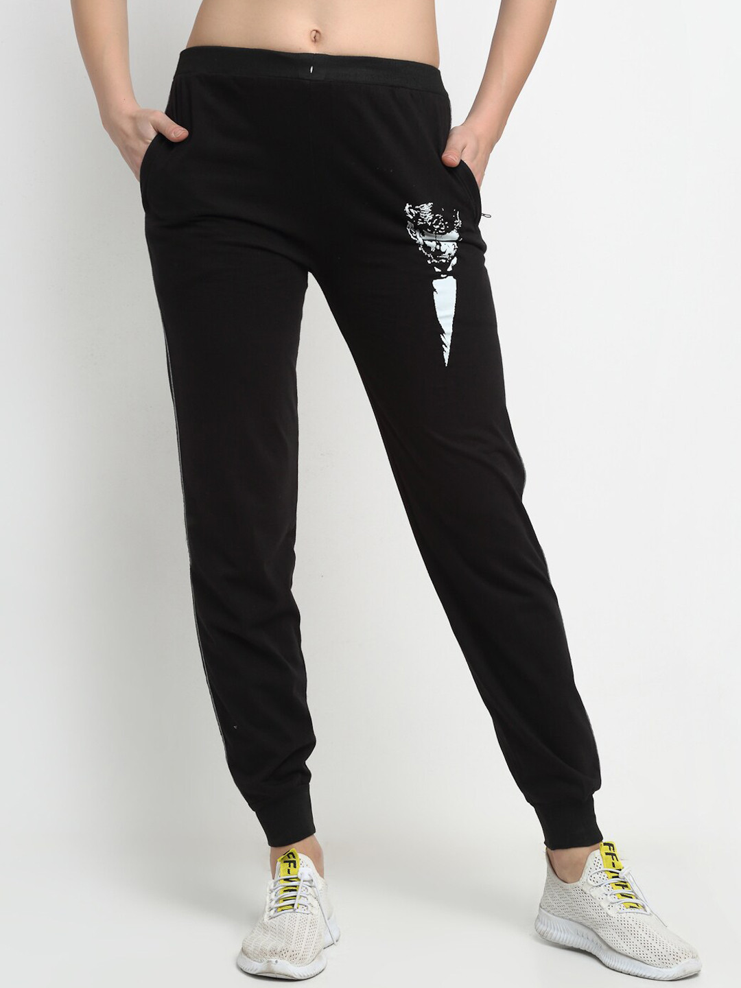 

VIMAL JONNEY Women Black Solid Joggers with Printed Detail