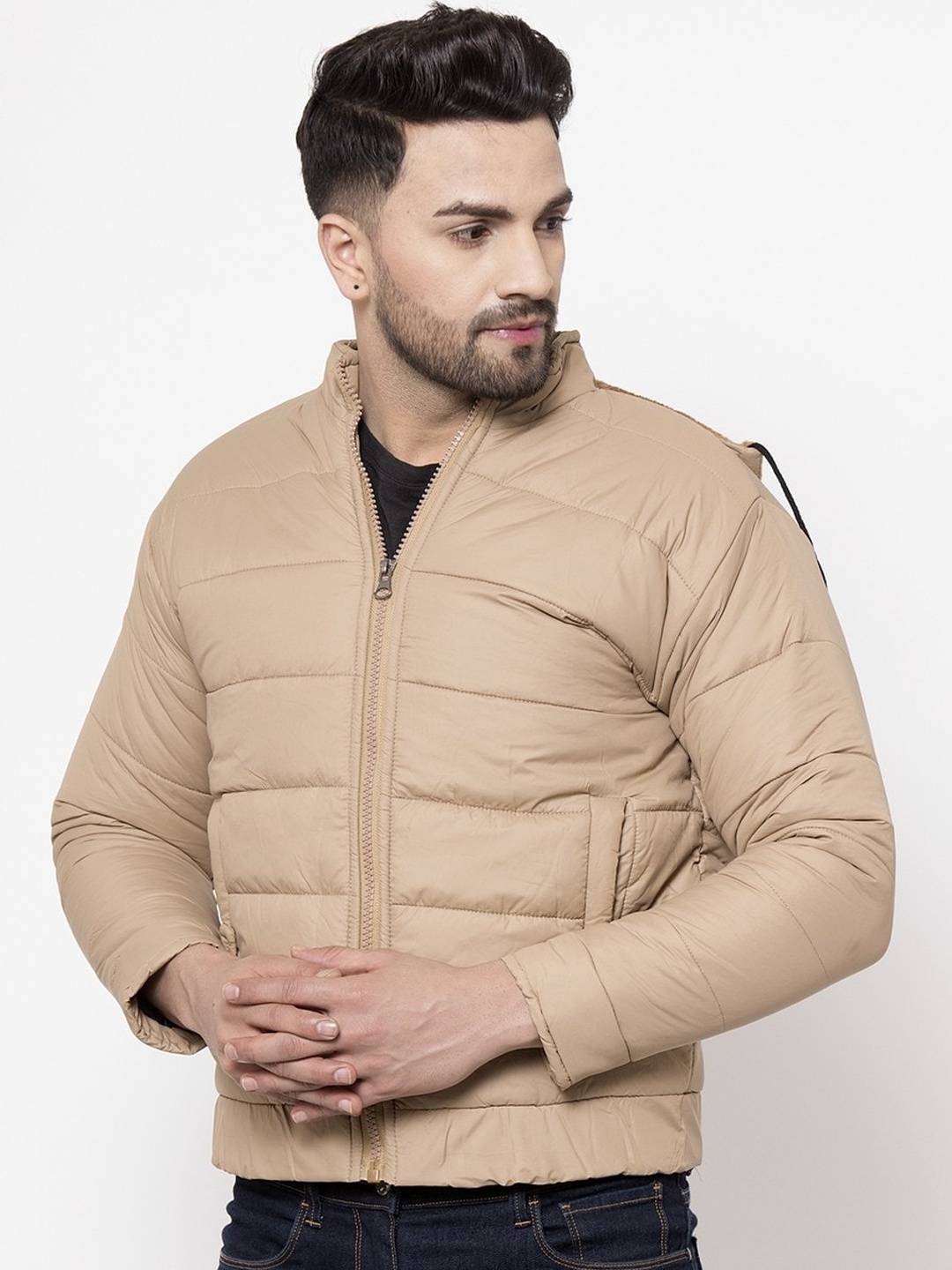 

VOXATI Men Beige Solid Padded Jacket