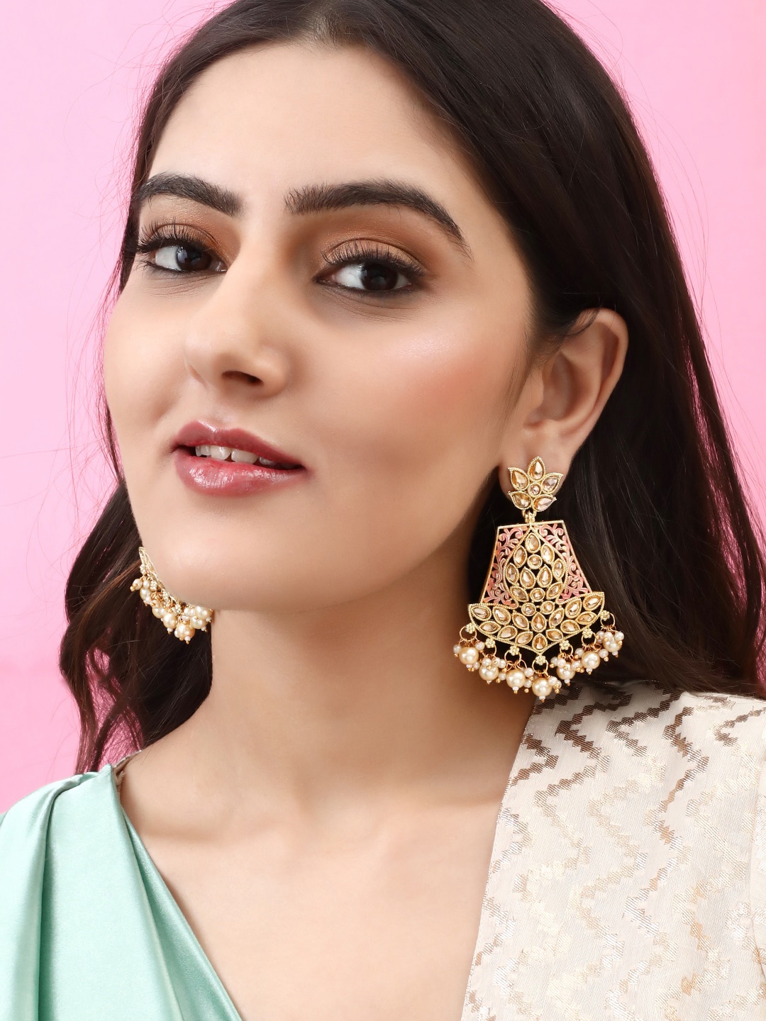 

Rubans 24K Gold-Plated & Pink Geometric Drop Earrings