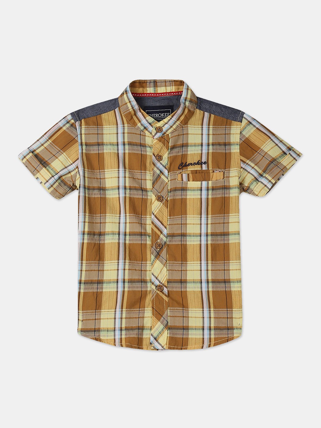 

Cherokee Boys Mustard Yellow & Brown Regular Fit Checked Casual Shirt