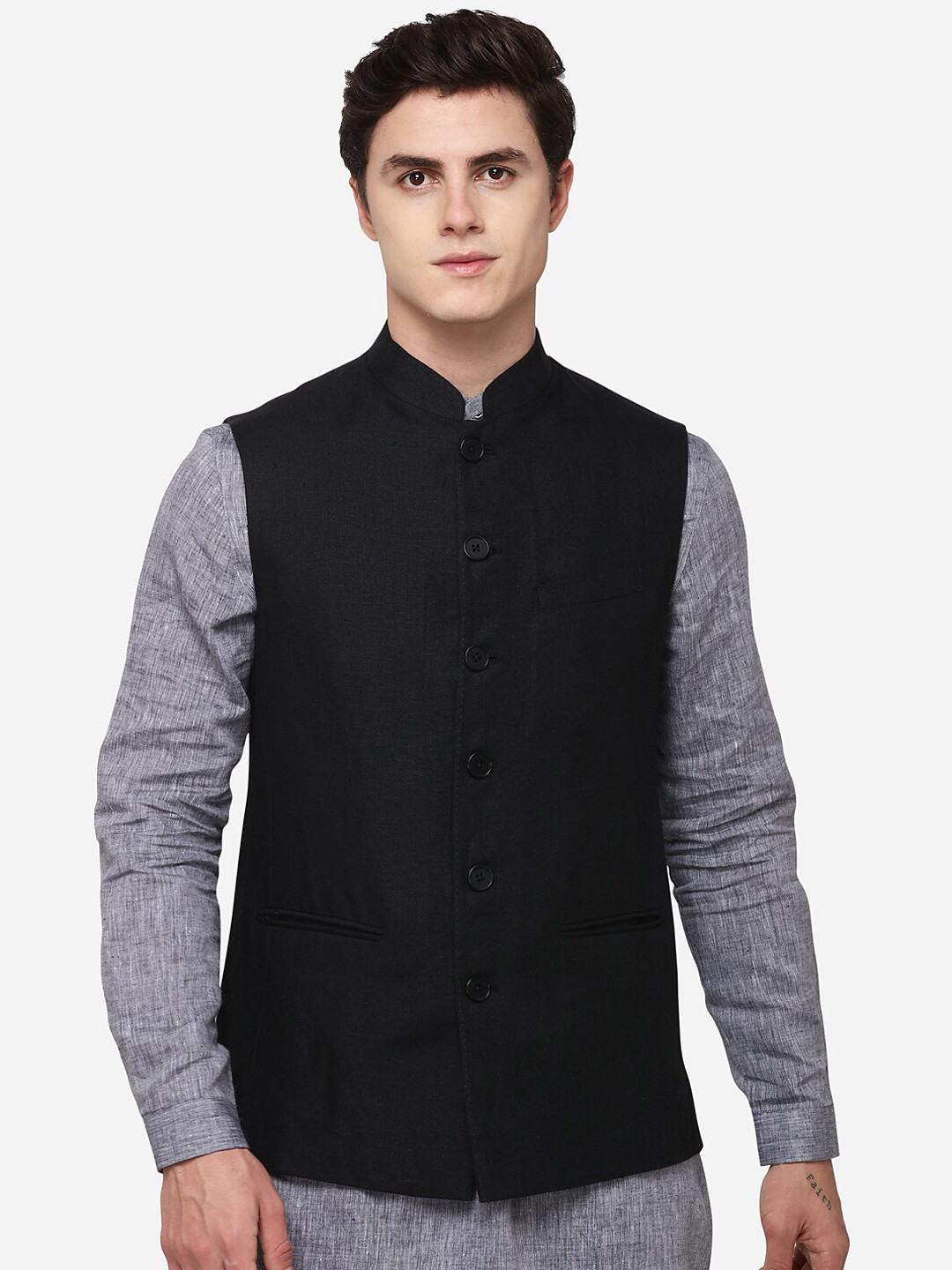 

MODI JACKET Men Black Solid Nehru Jacket