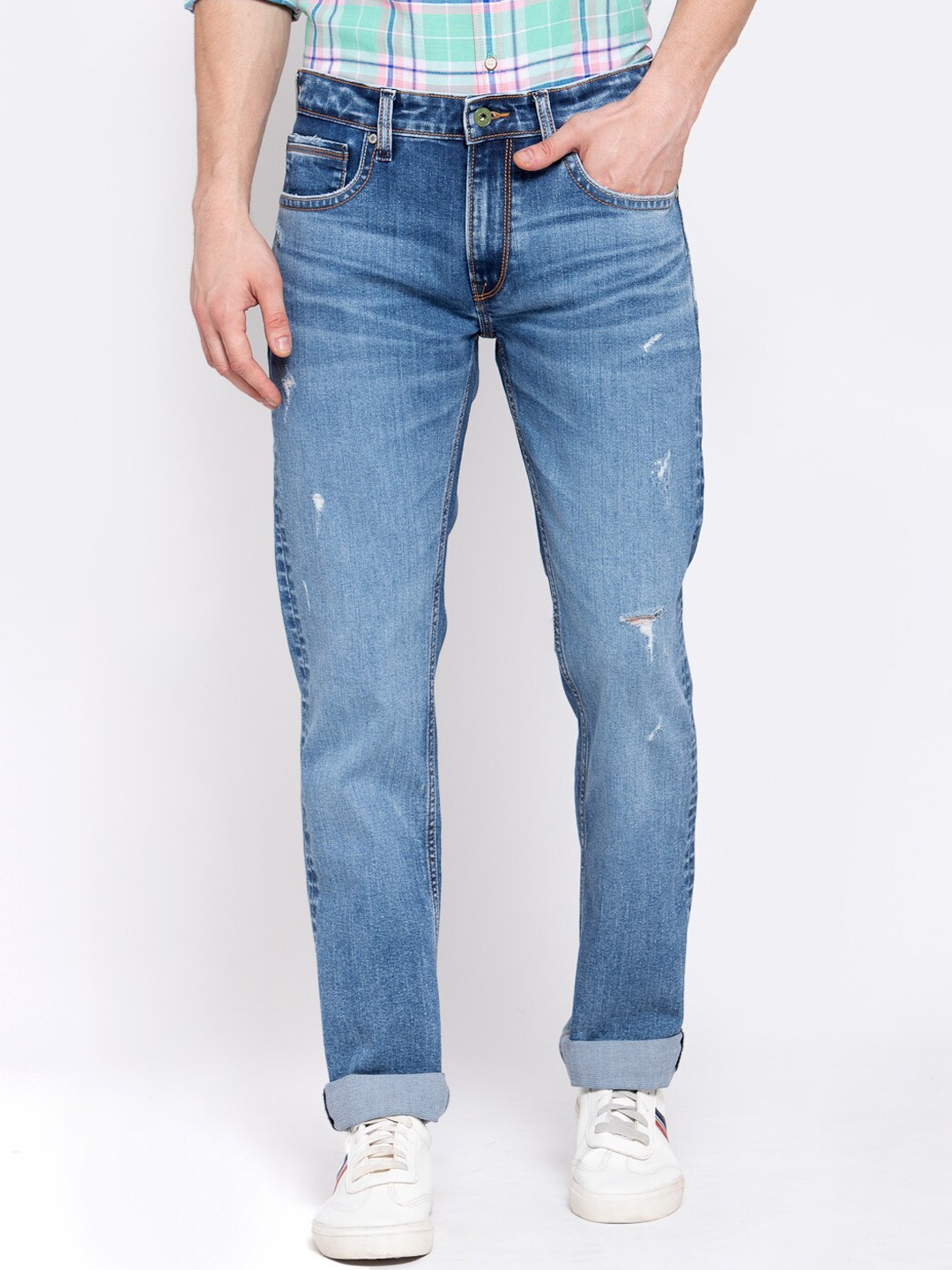 

Pepe Jeans Men Blue Slim Fit Mid-Rise Mildly Distressed Jeans