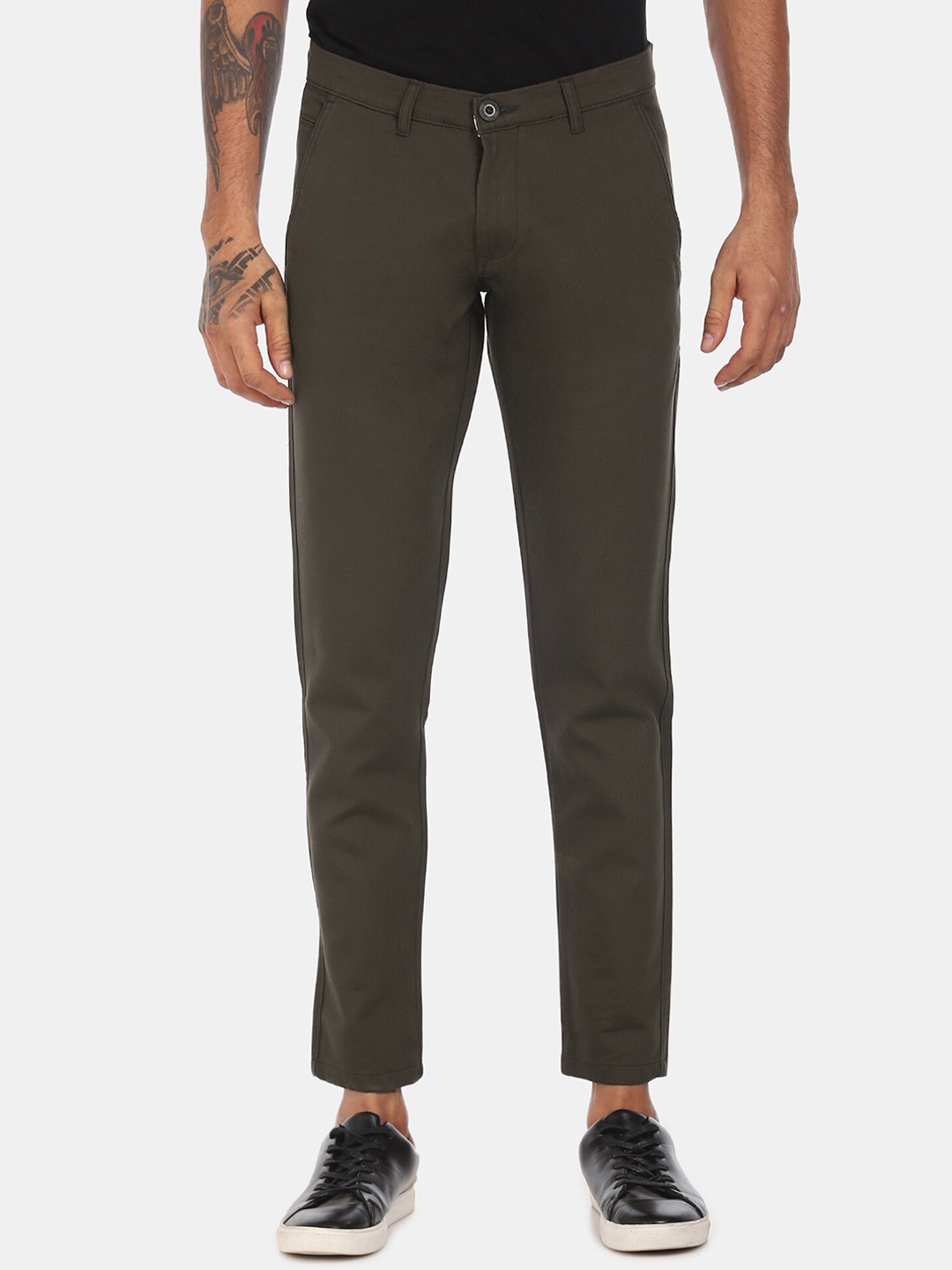 

Ruggers Men Olive Green Regular Fit Solid Regular Trousers