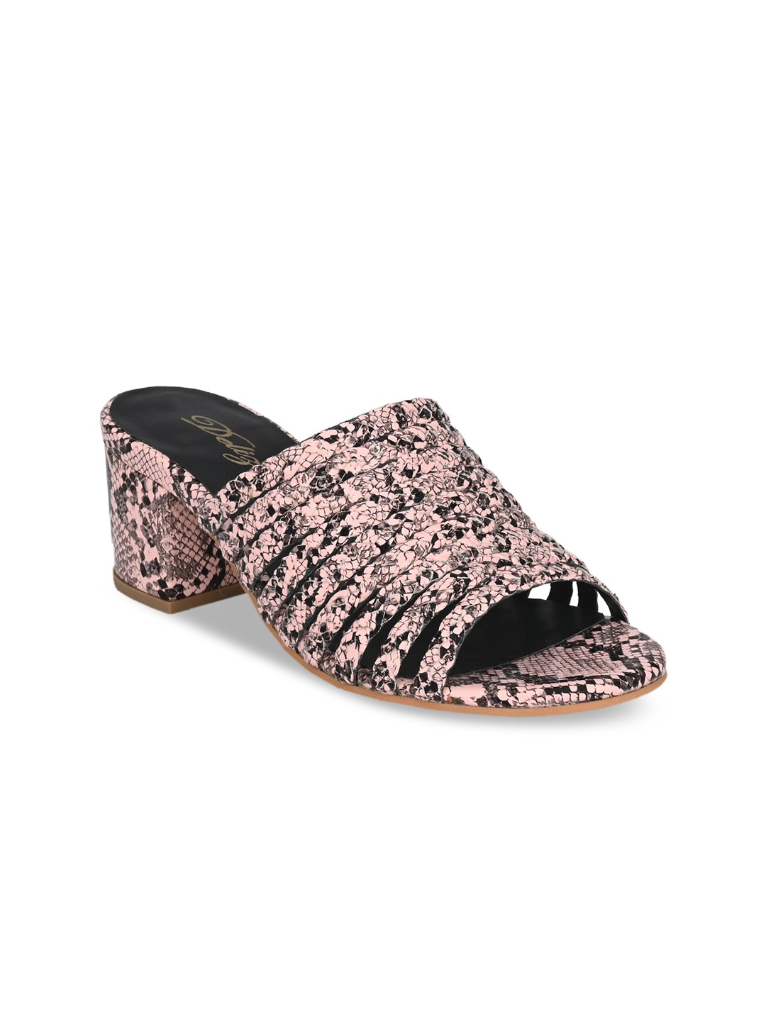 

Delize Women Pink & Black Braided Heeled Mules