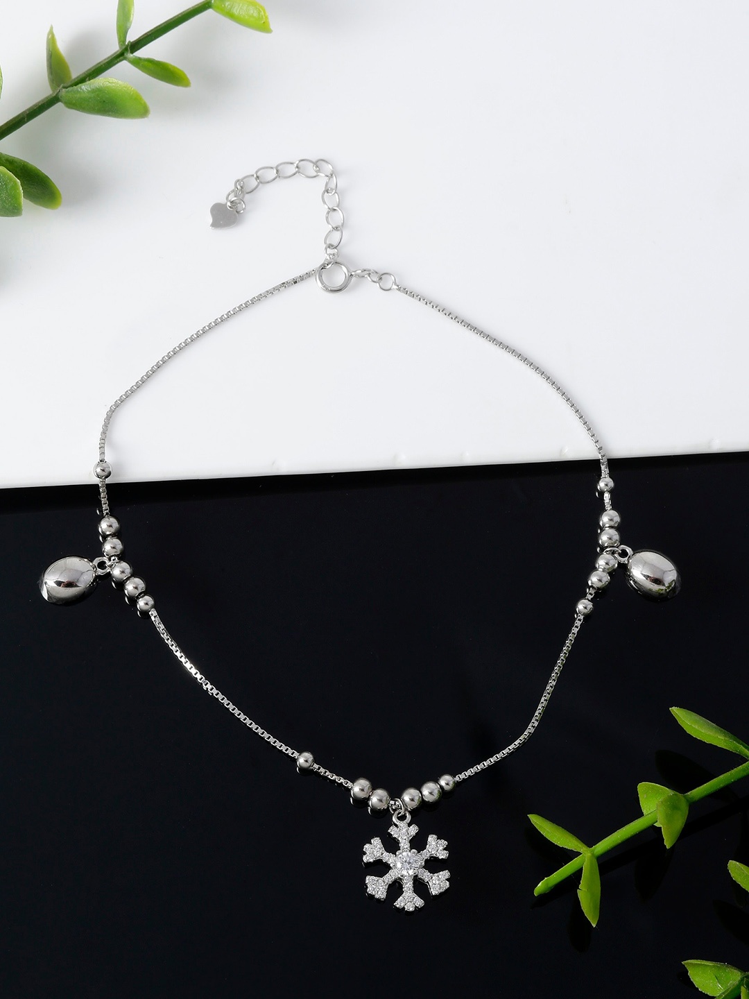 

GIVA 925 Sterling Silver Rhodium-Plated CZ-Studded Snowflake Anklet