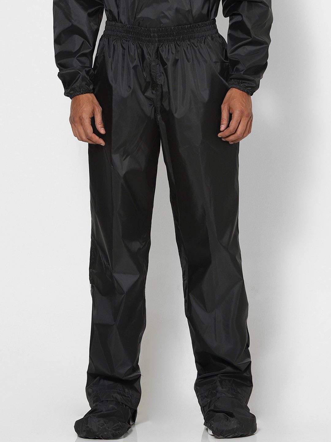 Btwin By Decathlon Men Black Cycling Rain Trousers With In-Built Waterproof Shoe Cover