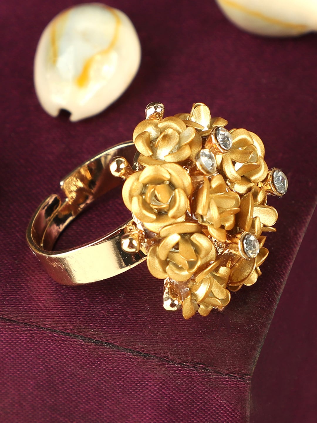 

ANIKAS CREATION Gold-Plated Stone-Studded Floral Handcrafted Adjustable Finger Ring