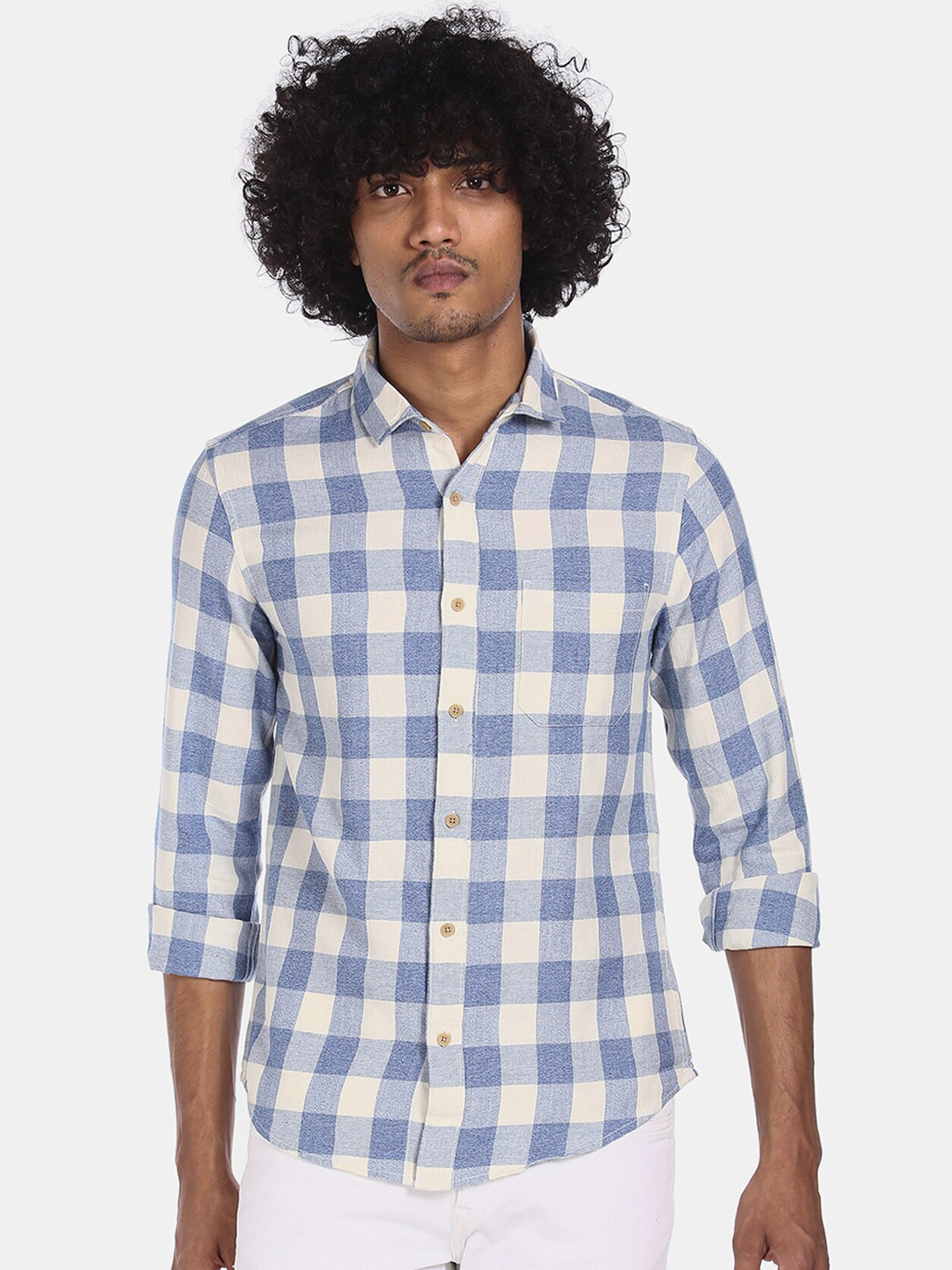 

Cherokee Men Off-White & Blue Checked Pure Cotton Shirt