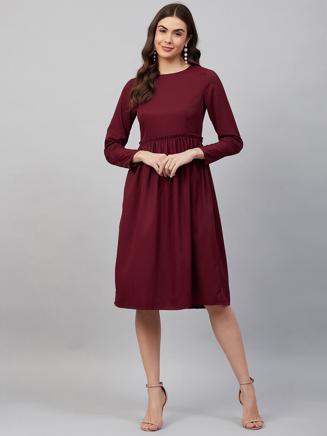 

Marie Claire Women Maroon Solid A-Line Dress