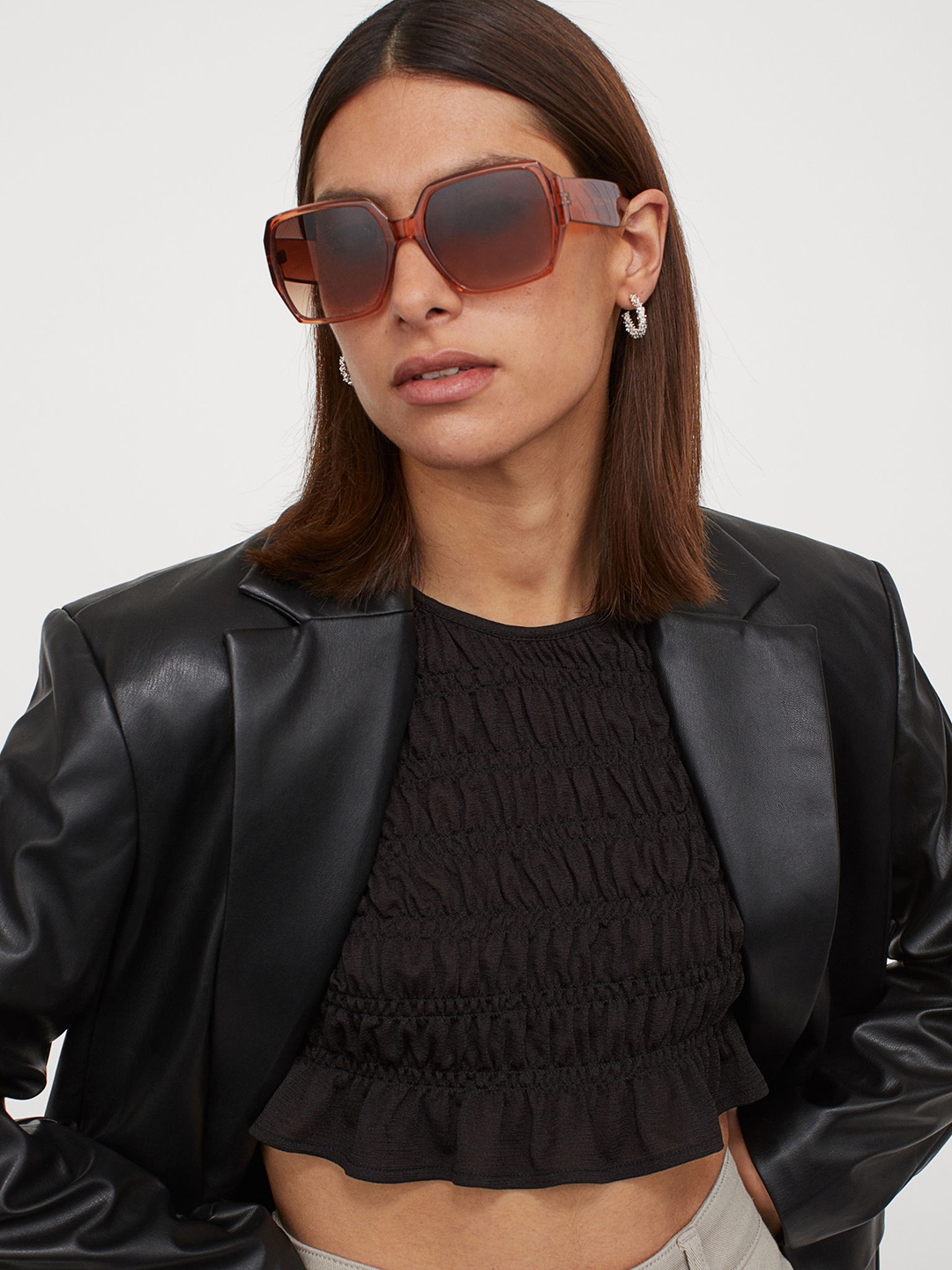 

H&M Women Black Cropped Smocked Jersey Top