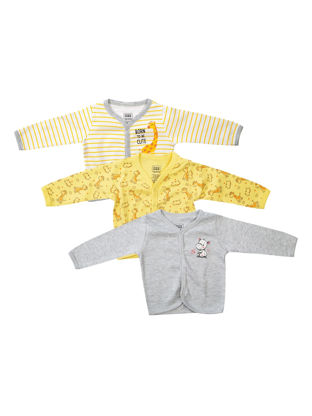 

MeeMee Boys Infant Pack Of 3 Pure Cotton Jhablas, Grey melange