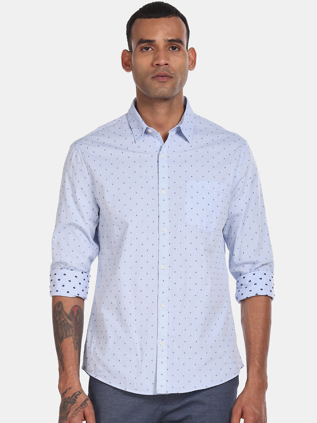 

Ruggers Men Blue Regular Fit Self Design Casual Shirt