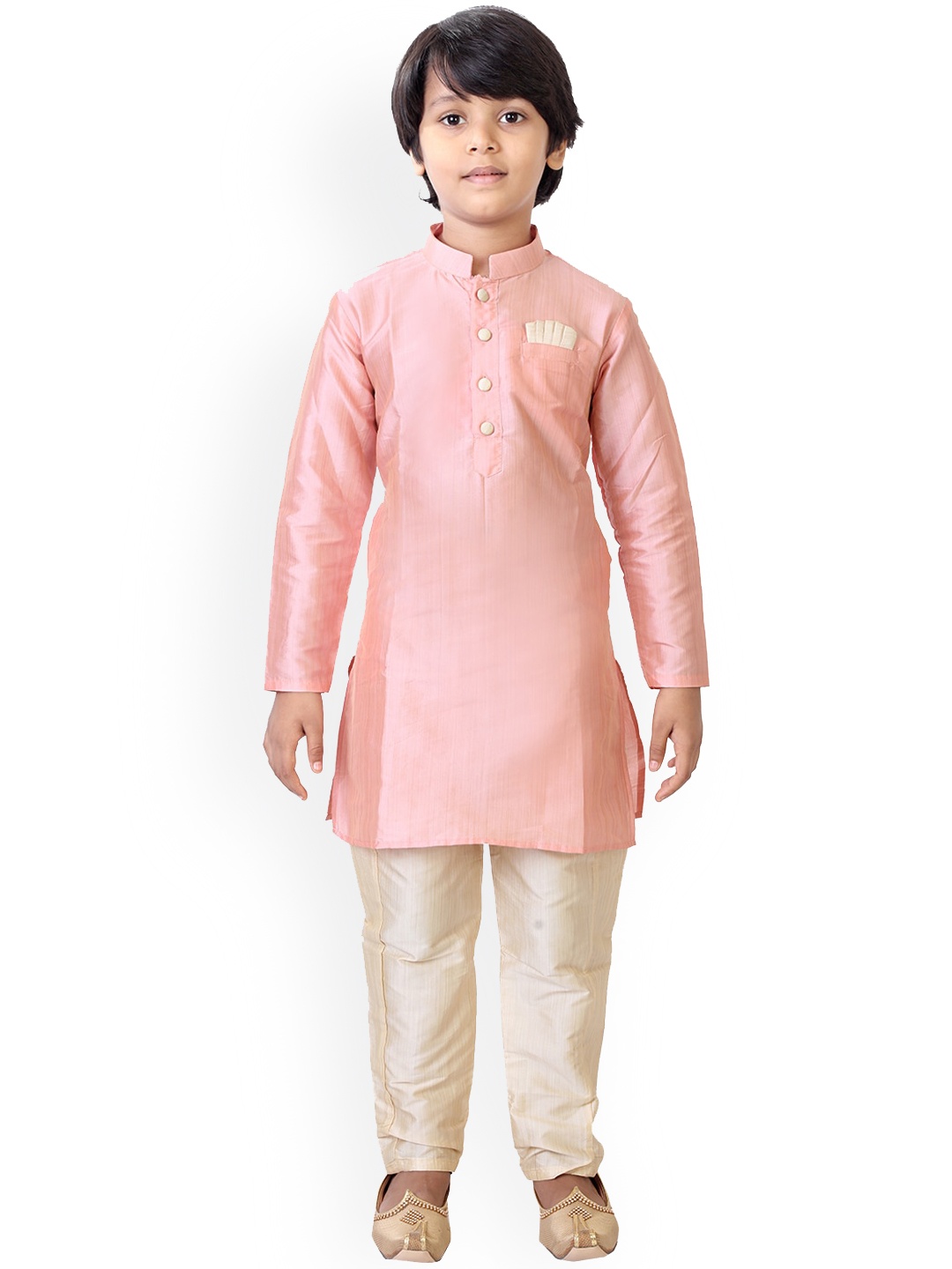 

Ethnovog Boys Pink Cream-Coloured Solid Kurta with Pyjamas