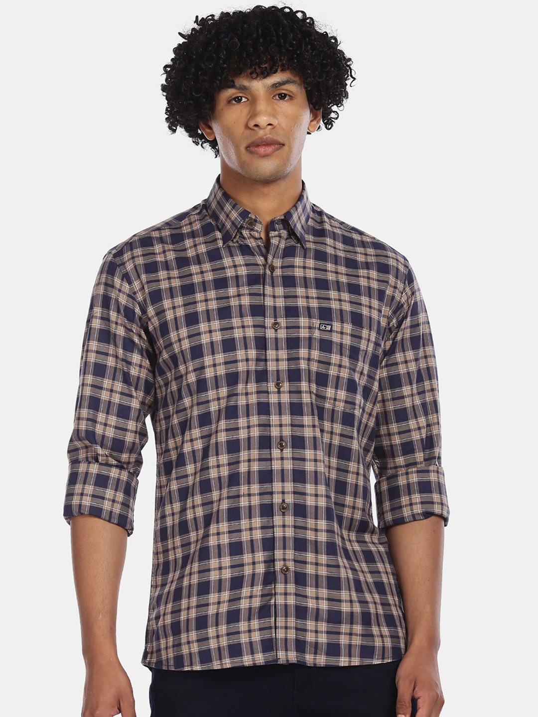 

Arrow Sport Men Blue & Beige Cotton Checked Casual Shirt