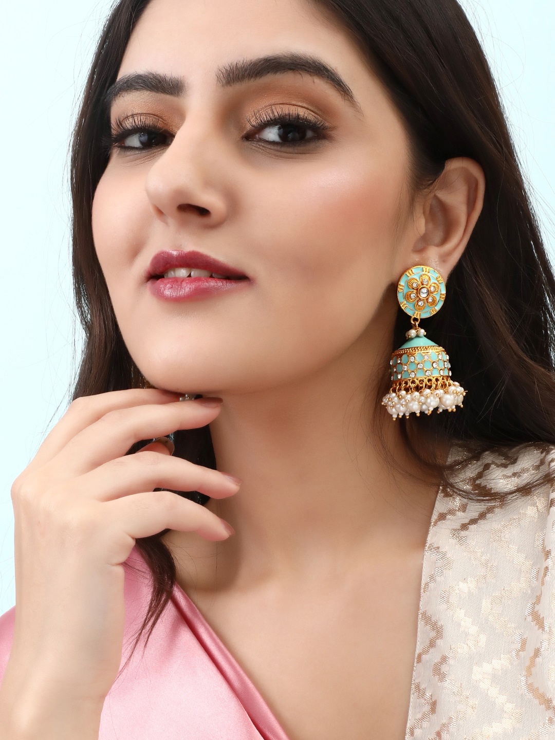 

Rubans 24K Gold Plated Handcrafted Kundan Jhumkas