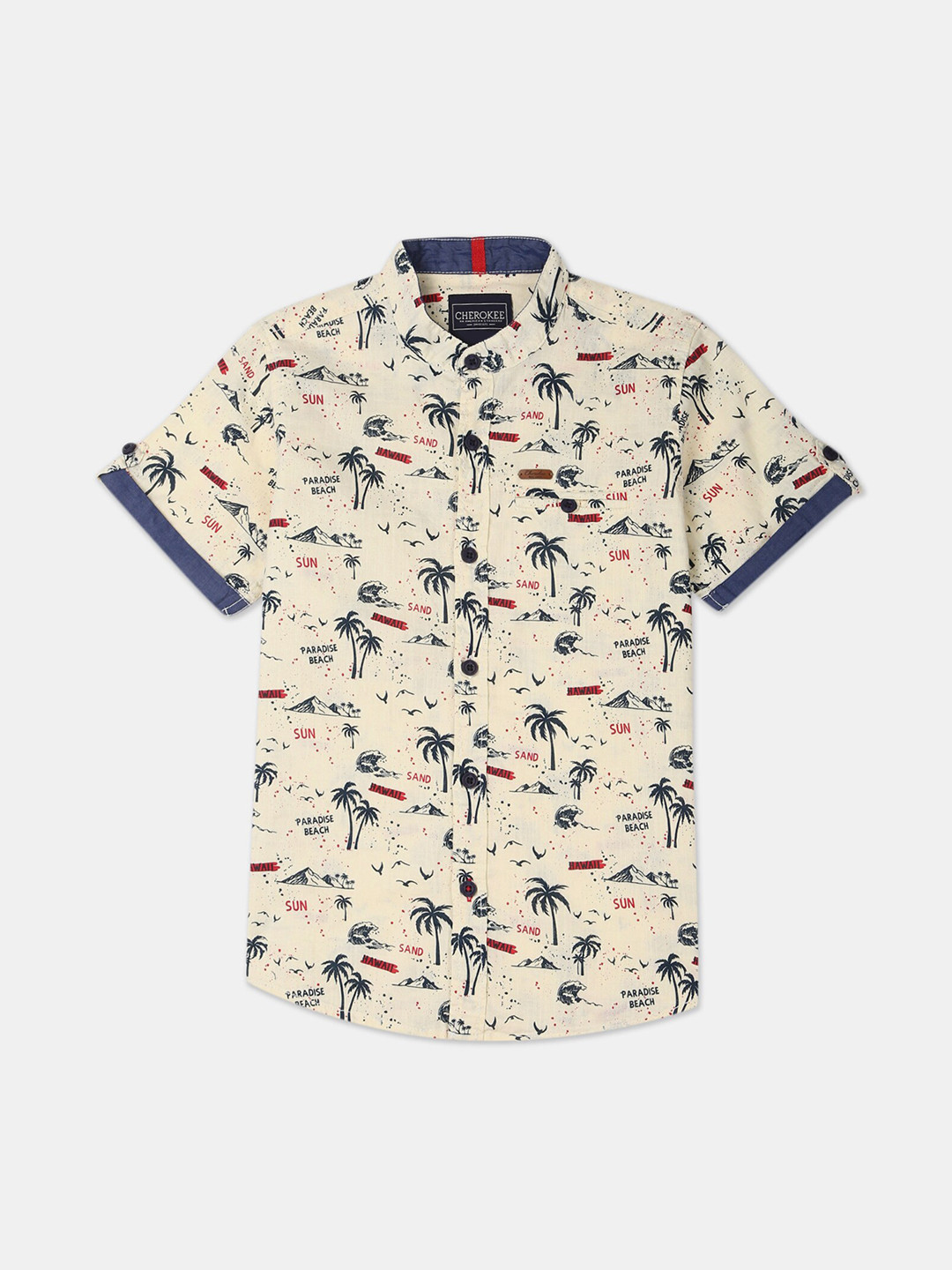 

Cherokee Boys Off-White & Navy Blue Regular Fit Printed Casual Shirt