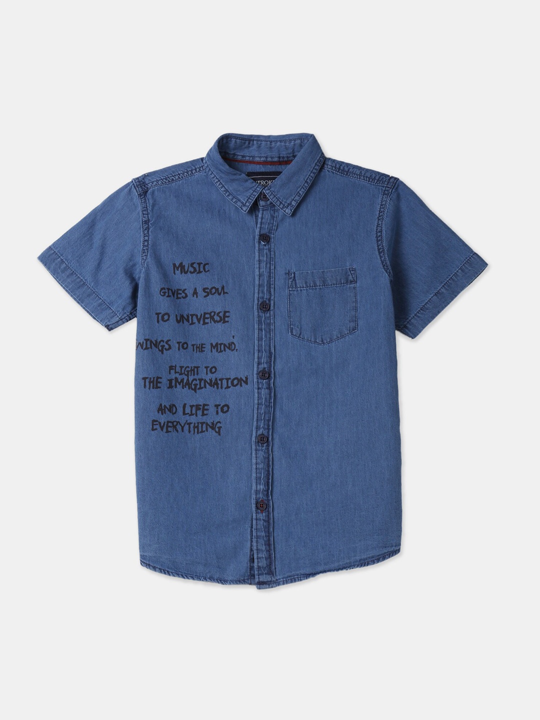 

Cherokee Boys Blue & BlackRegular Fit Solid Denim Shirt