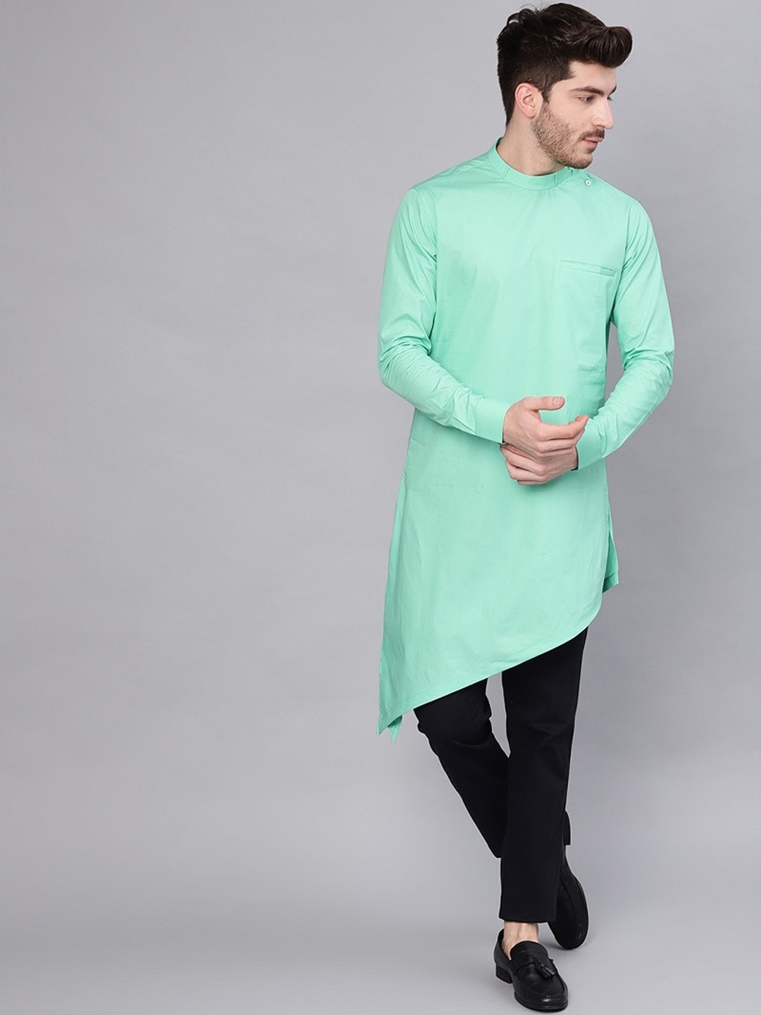 

See Designs Men Sea Green Cotton Kurta