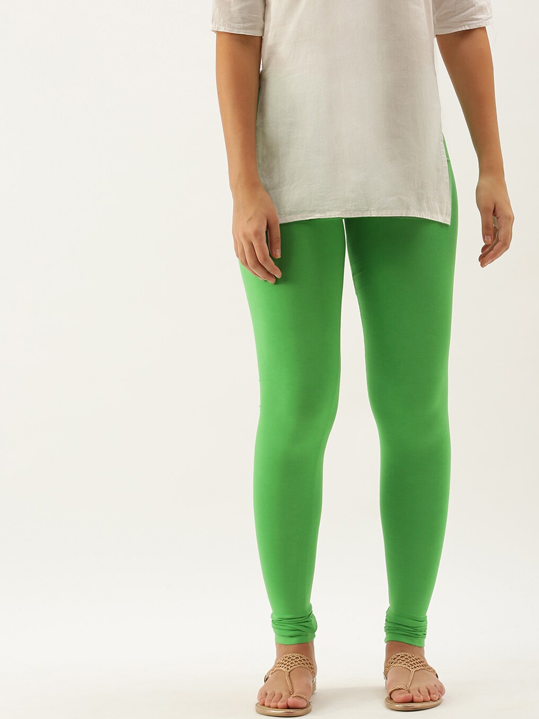 

De Moza Women Green Solid Churidar-Length Leggings