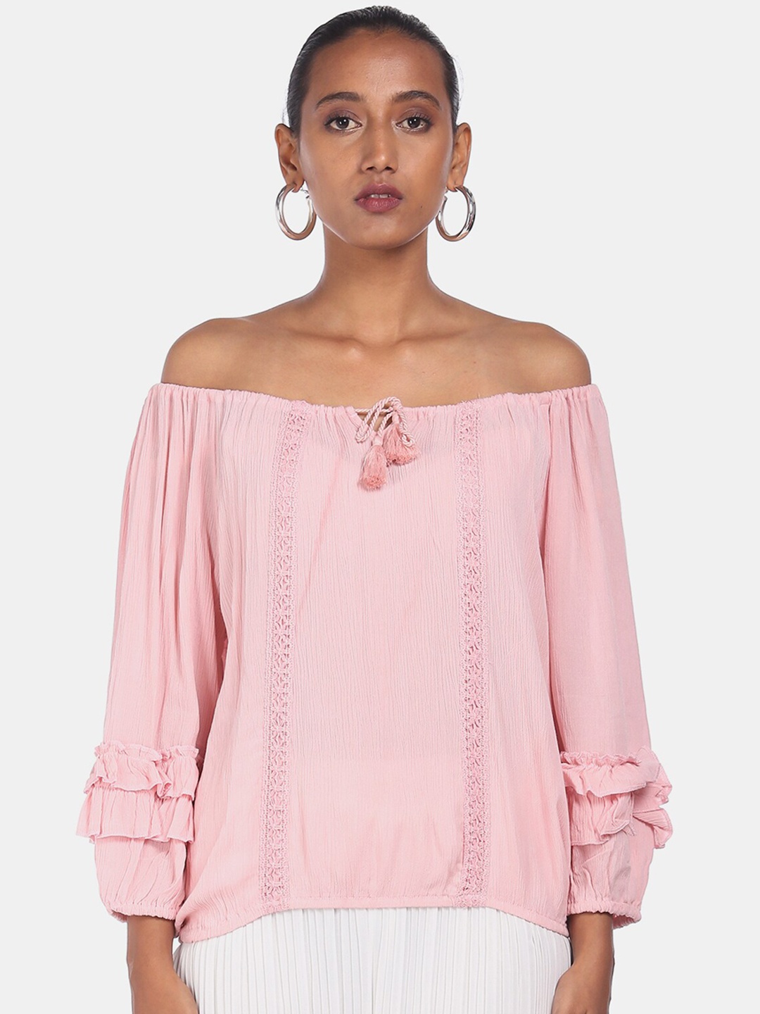

Cherokee Pink Floral Off-Shoulder Bardot Top