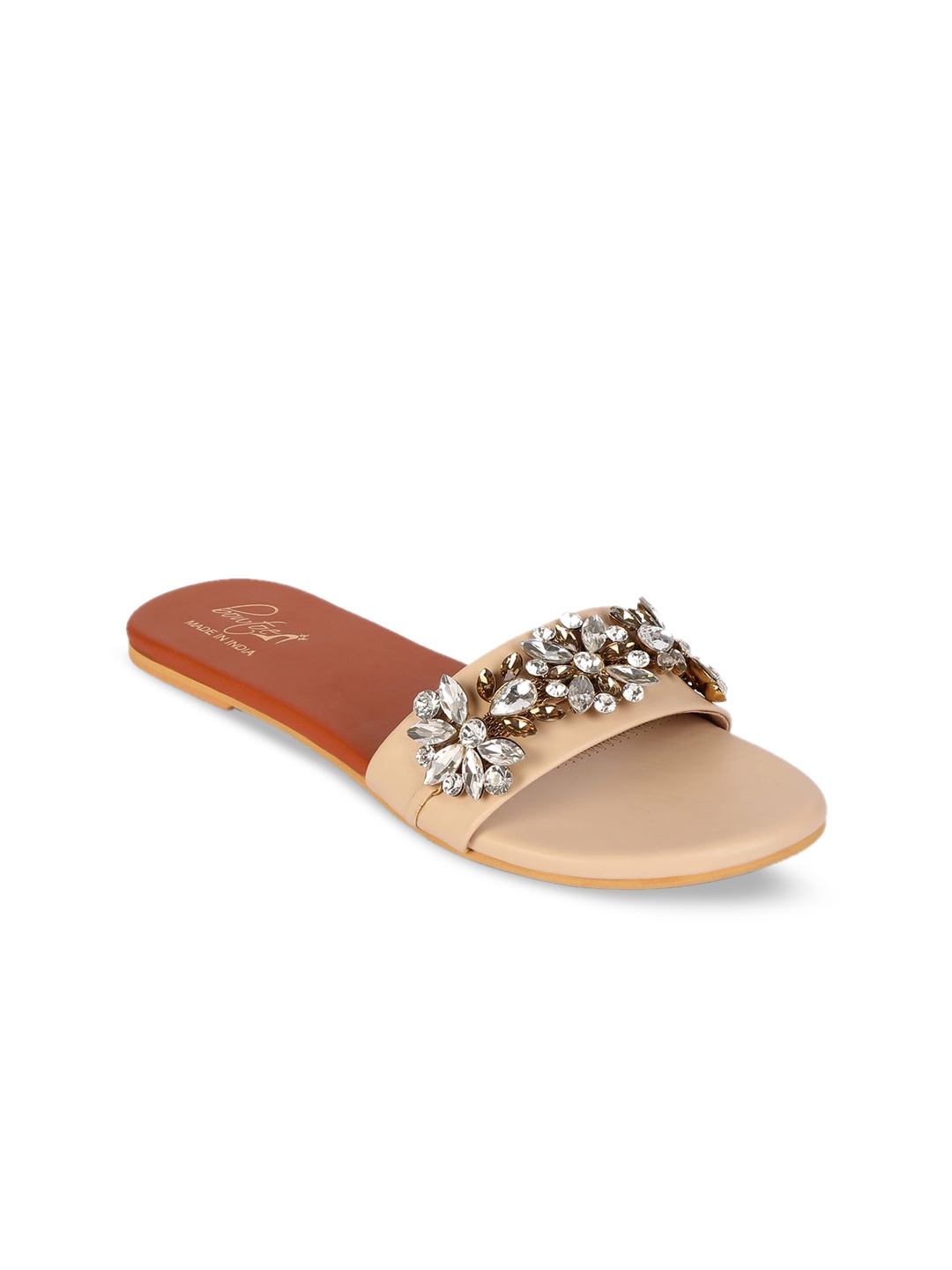 Bowtoes Women Beige Embellished Open Toe Flats