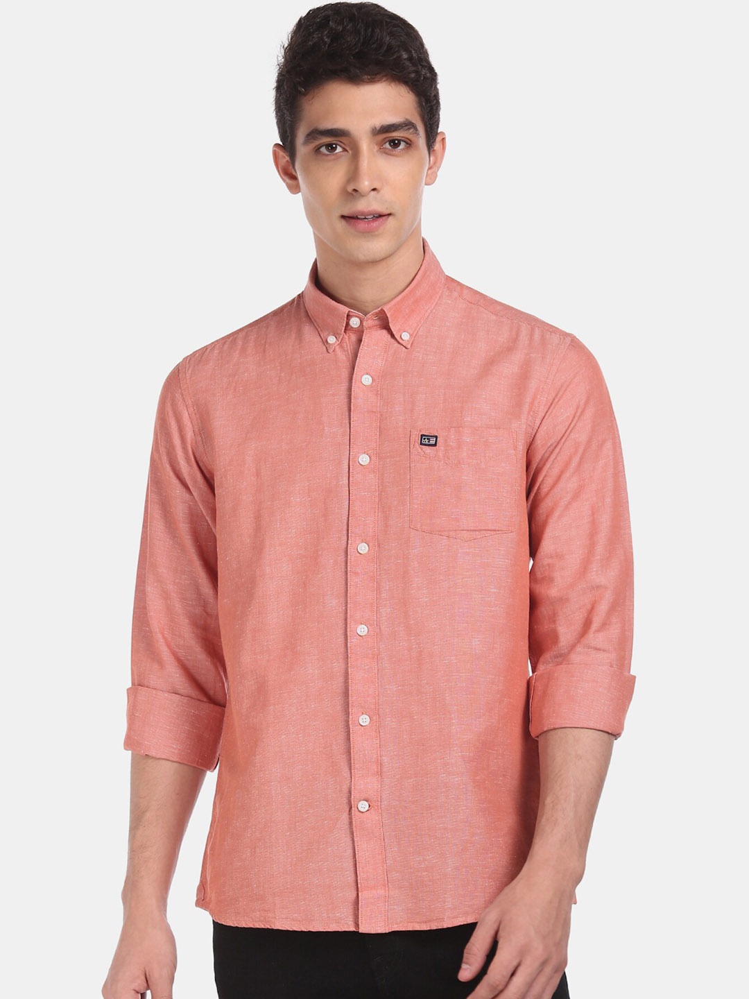 

Arrow Sport Men Peach-Coloured Cotton Solid Casual Shirt