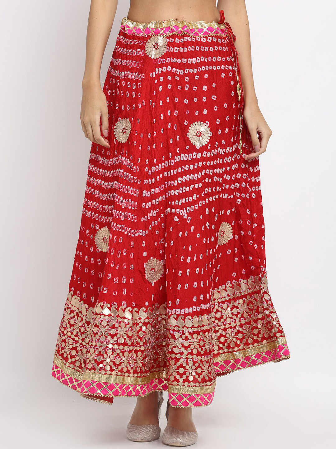 

SOUNDARYA Women Red & White Bandhej Printed Flared Maxi Skirt