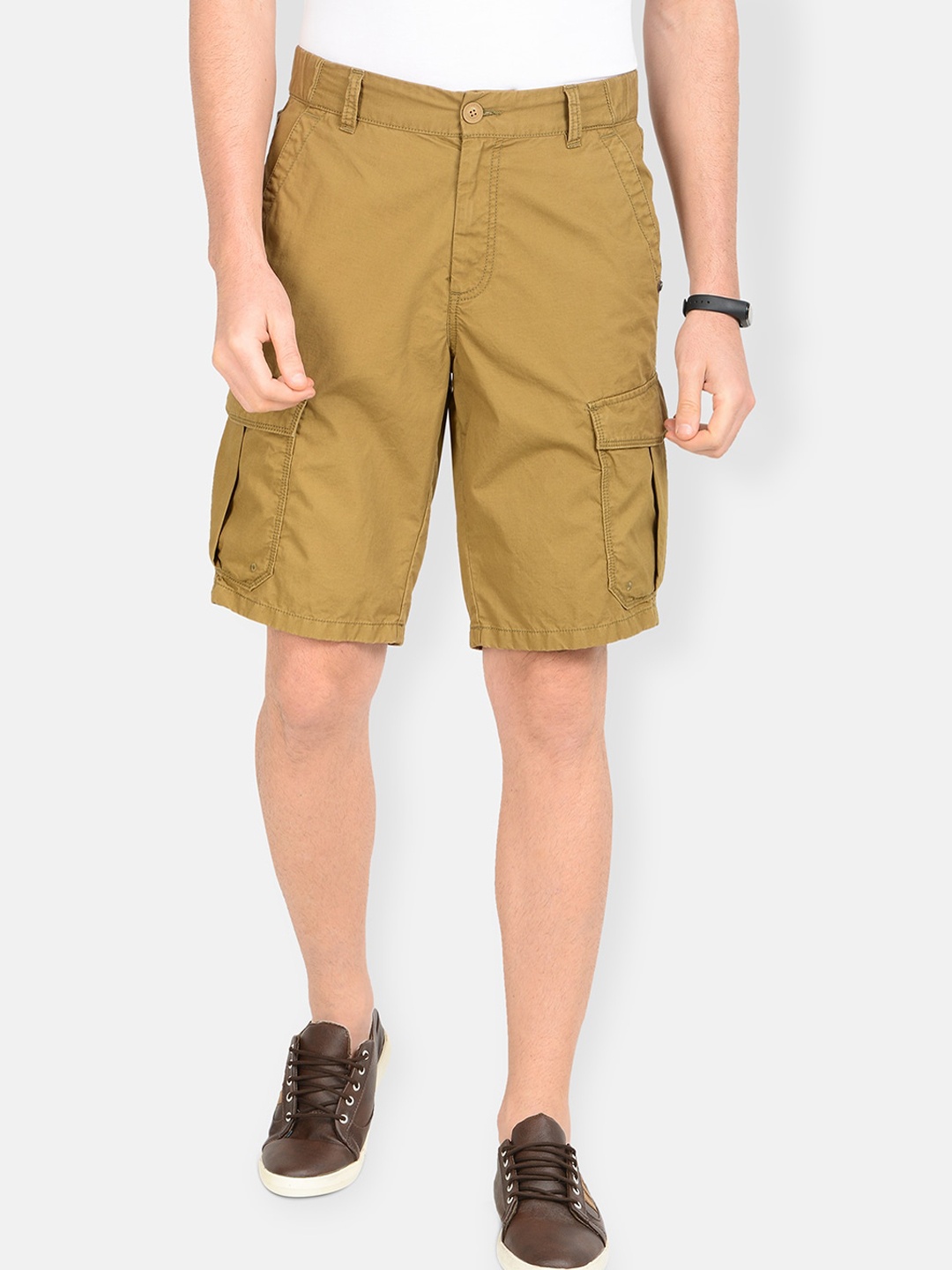 

t-base Men Khaki Solid Regular Fit Cargo Shorts